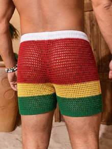 Manfinity Swimmode Pantalones cortos casuales y versátiles para uso diario con cordón en la cintura y estampado de árboles de coco para hombres - Multicolor - Ver 2