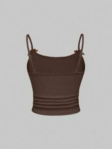 ROMWE J-Fashion 女士可爱鹿刺绣蕾丝吊带背心搭配短裤休闲套装 - 咖啡棕 - 查看 8