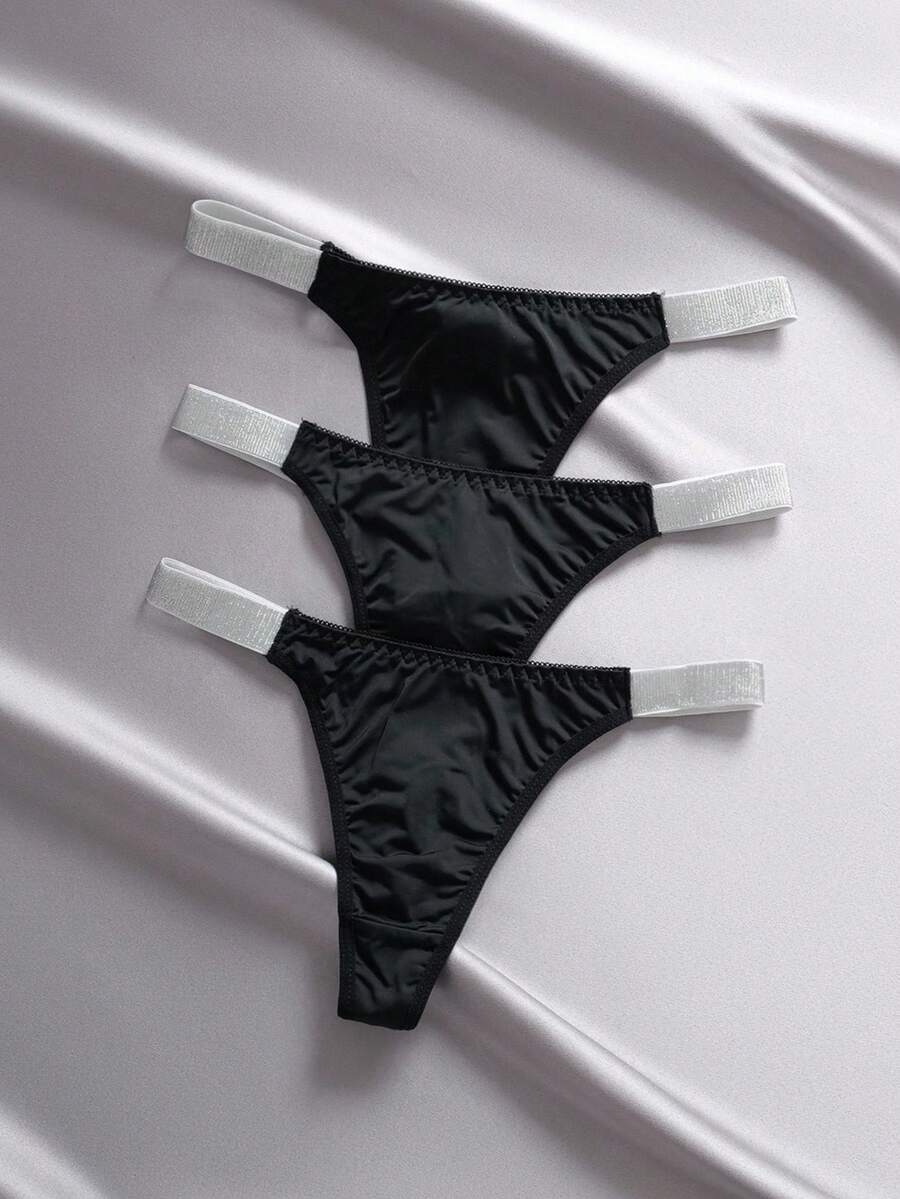 EmpressEnvy 3packs Contrast Tape Sexy Thongs Thong Underwearthong Packmens Thong - Black - View 1