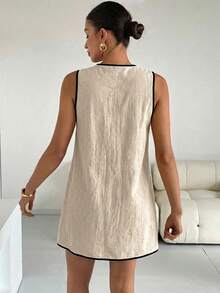 Siren Gaze Women's Contrast Polka Dot Sleeveless Mini Dress Women Vacation Dress Summer Dress Cotton Dresses Casual Summer Dress For Women Cream Dress Cotton Blouses Italian Summer Dress Sleeveless Dress - Apricot - View 2