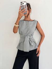 Siren Gaze 女士休闲撞色滚边收腰背心，夏季 - 灰色 - 查看 11