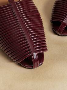 Rosivie Women's PU Pointed Toe Multi-Strap Woven Low Heel Shoes, Professional Commuting Shoes With Elegant Elegant - Burgundy - View 4