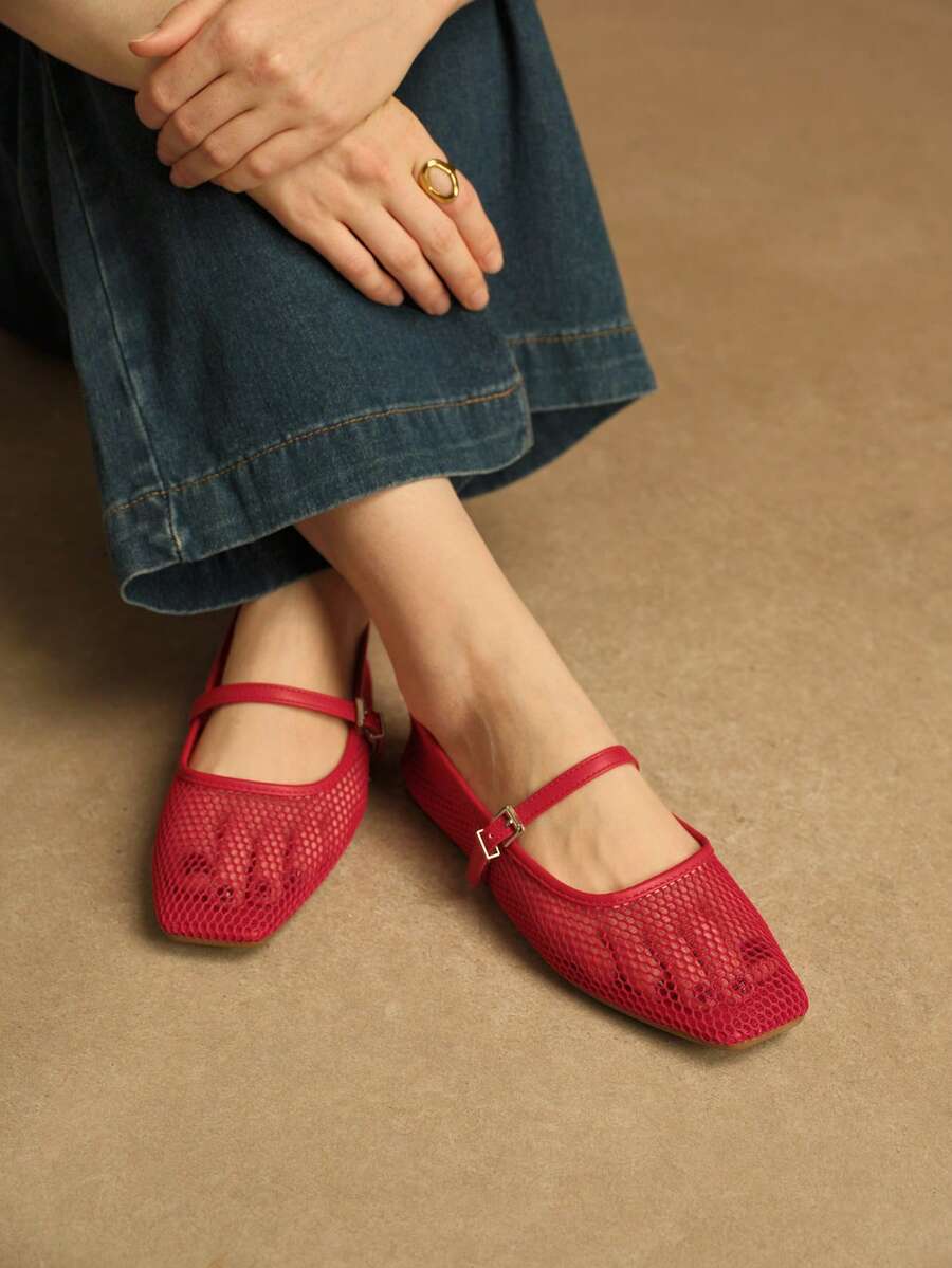 Rosivie Women's Buckle Design Casual Flat Shoes For Daily Wear - Red - View 1
