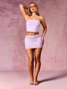 BABYPHAT SDBP686 - JERSEY MINI SKIRT WITH CONTRAST COVER STITCH - Mauve Purple - View 3