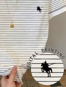 Resyla Camiseta de mujer casual de manga corta con cuello redondo y estampado de rayas - Multicolor - Ver 4