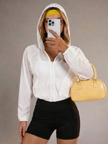 Sovereign Charm Casual Loose Fit Hooded Short Jacket - White - View 8