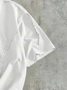 AXEPEAK Men's Casual Standard Size Black T-Shirt With Contrast Rib Knit Crew Neck, Summer - White - View 4