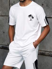 2pcs/Set Teen Boys' Fashionable White T-Shirt And Shorts,Soft Comfortable Summer Streetwear Holiday Outfit For Sports,School,Outings And Photography - White - View 11