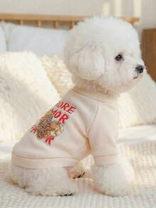 PETSIN 1pc Cat/Dog Universal Clothing, Heart-Shaped Rhinestone Pet Sweater, Spring And Autumn Casual Pullover - Beige - View 4