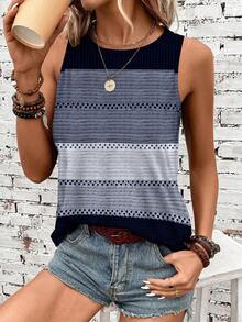 SHEIN LUNE Áo tank top nữ kiểu retro phối màu tương phản, họa tiết kẻ sọc hải quân, thích hợp cho các buổi đi chơi, mặc thường ngày, đi làm, dự tiệc, du lịch. - Nhiều màu - Xem 5