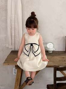 DAZY Baby Girl Bow Decor Korean Style Birthday Party Dress - Apricot - View 8