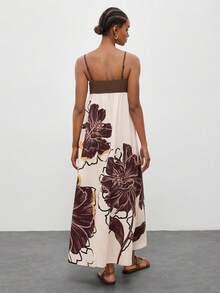 Maija Women's Elegant Coffee Brown Summer Vacation Casual Colorblock Floral Print Dress,Beach Holiday Outfits,Summer Dresses For Women - Multicolor - View 5