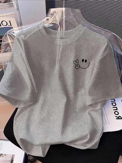 EMERY ROSE 大码女式休闲笑脸印花短袖T恤，非常适合夏季穿着。