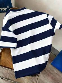 Manfinity Joysei Men's Summer Casual Contrast Stripe Panda Print T-Shirt - Blue and White - View 4