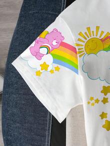 SHEIN X Care Bears 女士卡通印花圆领短袖休闲百搭T恤 - 白色 - 查看 4