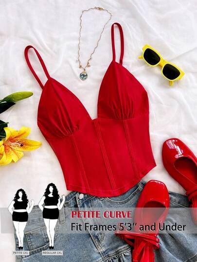 SHEIN PETITE CURVE Plus Size Women Solid Color Pleated Casual Versatile Camisole