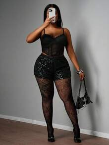 Slaydiva Women's Fashionable Sexy Sheer Lace Leggings - Black - View 3