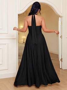 Celure Plus Size Simple Casual Everyday Dress Maxi Women Outfit - Black - View 2