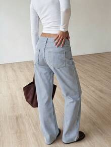 Siren Gaze 女士条纹口袋休闲直筒日常百搭时尚牛仔裤 - 彩色 - 查看 2