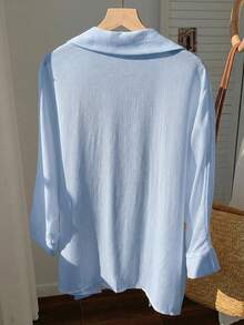 Comfortcana Spring White Solid Batwing Sleeve Shirt - Blue - View 2