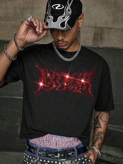 AXEPEAK 男士圆领字母图案休闲百搭日常短袖T恤