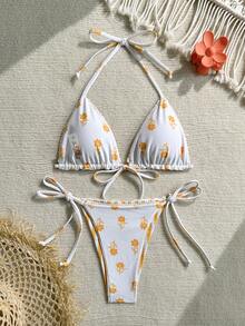 Swim Mod Bikini 2 Potong untuk Liburan Pantai Kasual Wanita - Kuning - View 5
