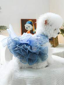 1pc Pet Dress, Blue Galaxy Wedding Gown For Dogs & Cats - Multicolor - View 8