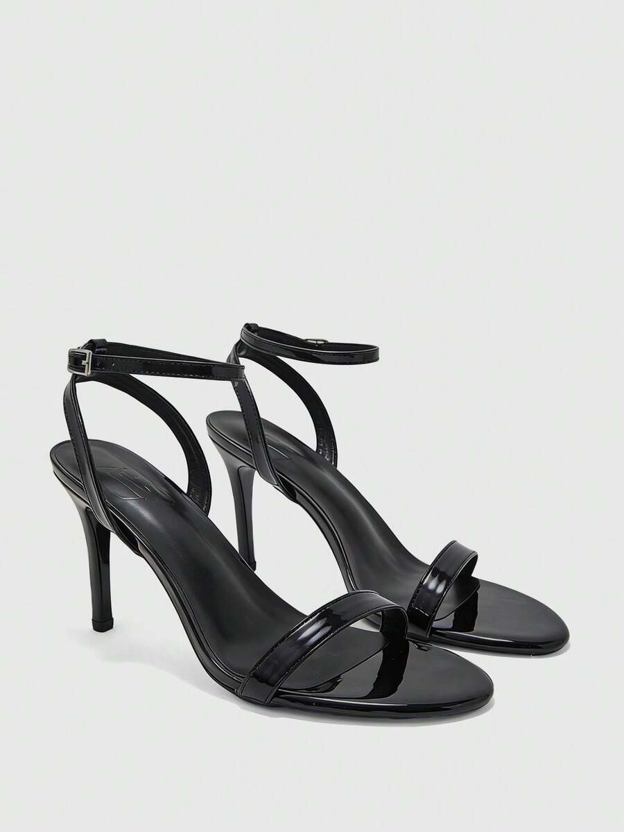 CUCCOO BIZCHIC 女士夏季新款圆头细跟高跟鞋黑色简约踝带凉鞋时尚优雅通勤派对宴会高跟凉鞋 - 黑色 - 查看 1