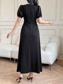 DAZY Women's Elegant Solid Color Waist Cinched Long Dress, Summer Sundress - Black - View 5