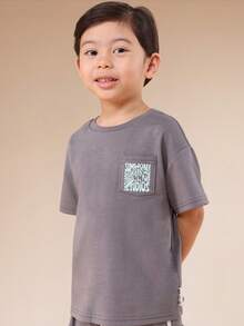 SUMWON Oversized Boys Summer Casual Cotton T-Shirt And Shorts Coord Set With Pocket Graphic Print - Grey - View 5