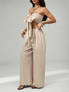 SHEIN PETITE Women Two Pieces Outfits For Daily Wear - Khaki - View 3