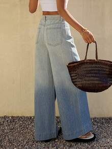 DAZY Women's Loose Fit Gradient Washed Wide Leg Jeans, Casual Vacation Summer Pants - Blue - View 2