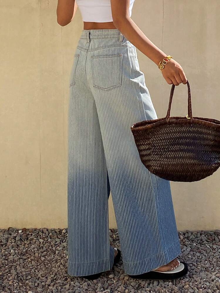 Women's Loose Fit Gradient Washed Wide Leg Jeans, Casual Vacation Summer Pants