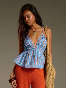 Athîral Women's Casual Vacation Woven Striped Camisole Sleeveless Open Shoulder Top - Multicolor - View 1