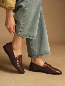 Rosivie Women's Retro Round Toe Slip-On Shoes, Comfortable And Lightweight Mid-Mouth Flat-Soled Loafers - Brown - View 7