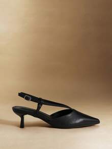 Rosivie Pointed Toe High Heel Shoes, Thin Heel Slip-On Peep Toe Pumps For Women - Black - View 2