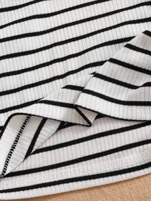 Tween Girls' Striped Camisole, All-Match Casual Versatile Style, Suitable For Daily Outings, Travel, School And Other Occasions - Black and White - View 5