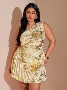 SHEIN BAE 大码女式金色迷你短裙，适合返校、毕业典礼、派对、度假等场合 - 金色 - 查看 7