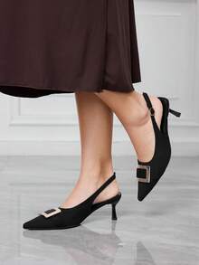 Sleekvia 女士尖头露跟针织黑色性感通勤低帮搭扣细高跟鞋 - 黑色 - 查看 3