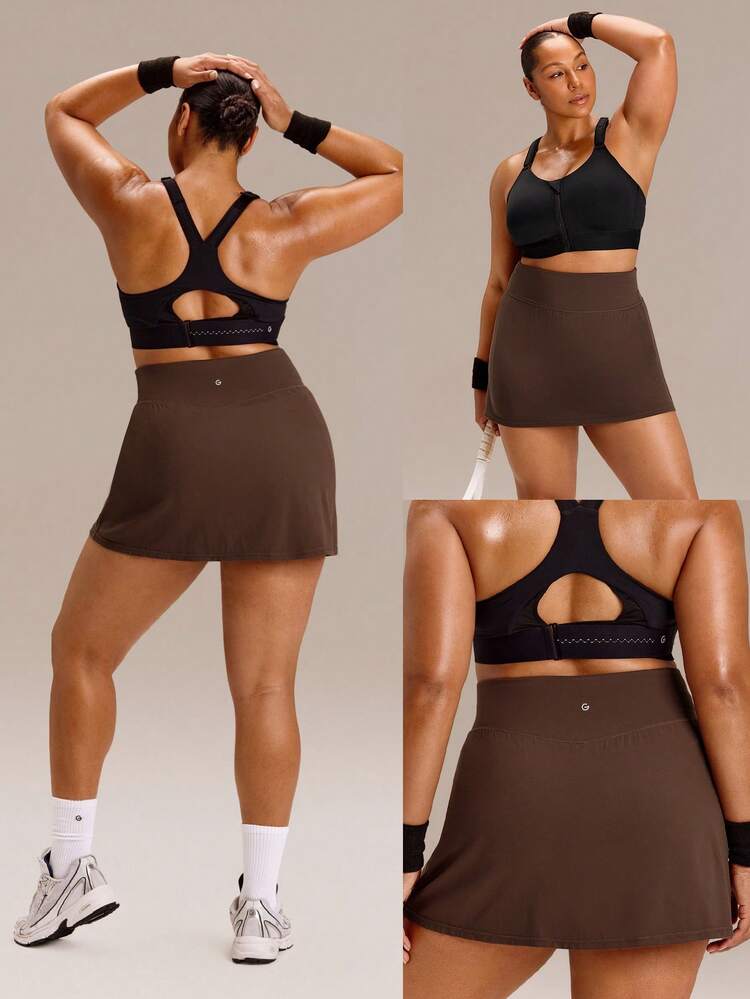 Plus-Size FeatherFit™-Air Ace The Day Buttery-Soft Sweat-Wicking Adjustable Elastic Waist Built-In Shorts Side Pockets Anti-Slip Grips A-Line Mini Skirt Light Support Low Impact Tennis Golf Pickleball Daily Active Wear