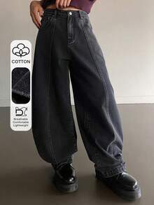 DAZY 女士宽松拼接牛仔喇叭牛仔裤，休闲街头风，春夏Y2K风格 - 灰色 - 查看 1