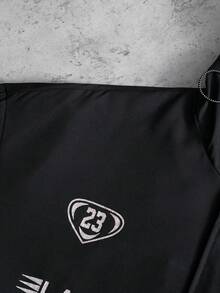 PAVTROS Men's Letter Print Long Sleeve Casual Drawstring Hooded Jacket - Black - View 8