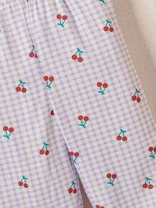 Souflis Souflis 2pcs Baby Girl Newborn 0-3Y Summer Cute Family Matching Cherry Embroidery Short Sleeve T-Shirt And Red And White Plaid Pants Set Summer Outfits - Multicolor - View 11