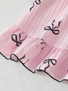 女童睡衣，粉色底，蝴蝶印花，纹理编织面料，撞色滚边，休闲睡衣 - 粉色 - 查看 4