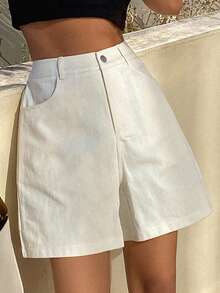 DAZY Quần short nữ dáng suông, màu trơn, thêu hoa, có túi, kiểu dáng thường ngày, thích hợp cho kỳ nghỉ hè. - trắng - Xem 5