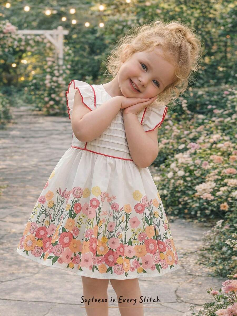 Cozy Pixies 女婴碎花圆领荷叶边腰身休闲连衣裙 - 彩色 - 查看 1