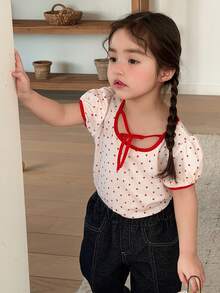 DAZY Áo thun ngắn tay cổ tròn in hình trái tim cho bé gái, thích hợp mặc mùa hè. - trắng - Xem 5