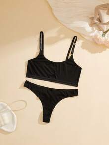 NudeFit 2 piezas Conjunto de sujetadores deportivos minimalistas para mujer, ropa interior casual delgada - Negro - Ver 6