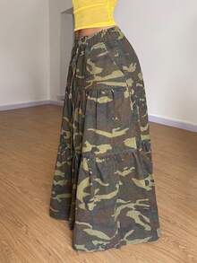 StreetHx 女士抽绳腰带口袋迷彩荷叶边下摆休闲牛仔迷你裙 - 彩色 - 查看 3