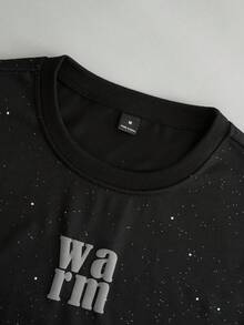 Manfinity Homme 男士修身亮片黑色圆领无袖背心 黑色印花背心 无袖印花T恤 男士印花无袖上衣 男士印花 - 黑色 - 查看 3